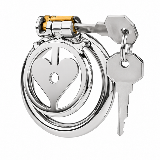 Cage de chasteté plate Corélis motif cœur avec ses deux clés