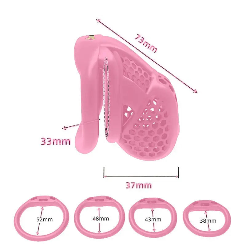 Dimensions de la cage de chasteté compacte Coralia et de ses quatre anneaux