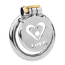 Cage de chasteté plate Amoria en acier inoxydable avec cœur et inscription LOVE