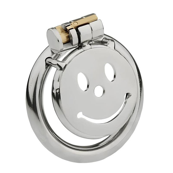 Cage de chasteté plate Solis en acier inoxydable avec motif smiley