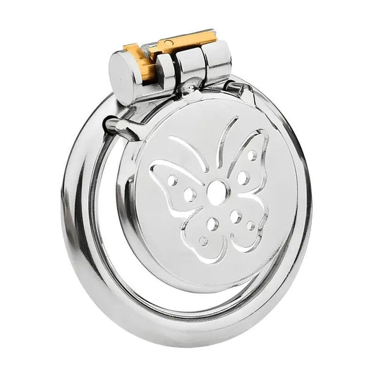 Cage de chasteté plate Voléane en acier inoxydable avec motif papillon