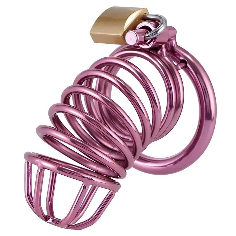 Cage de chasteté Roséris en métal rose métallisé à structure ouverte en spirale