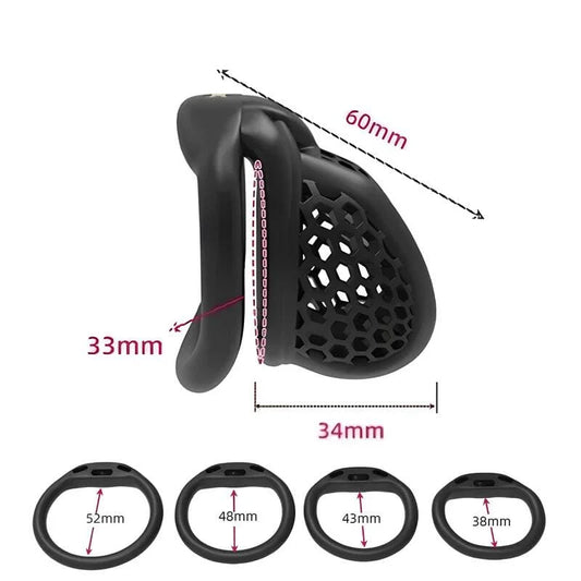 Dimensions de la cage de chasteté ultra-compacte Onyxis et de ses quatre anneaux