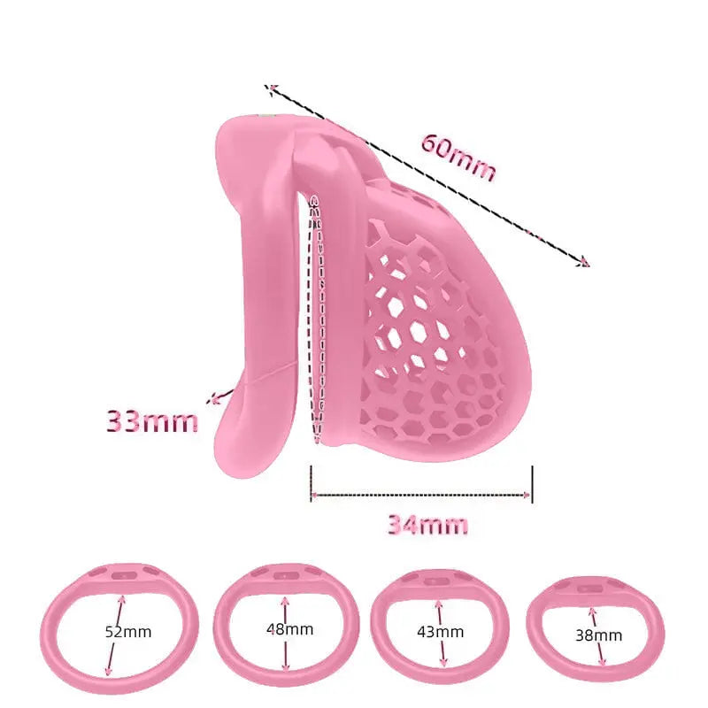 Dimensions de la cage de chasteté ultra-compacte Hexalia et de ses quatre anneaux